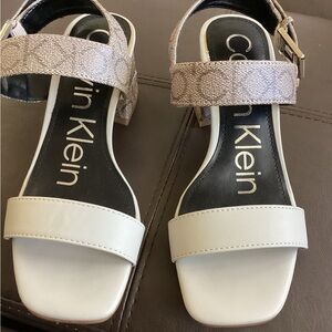 Calvin Klein Women's White and Tan Sandals